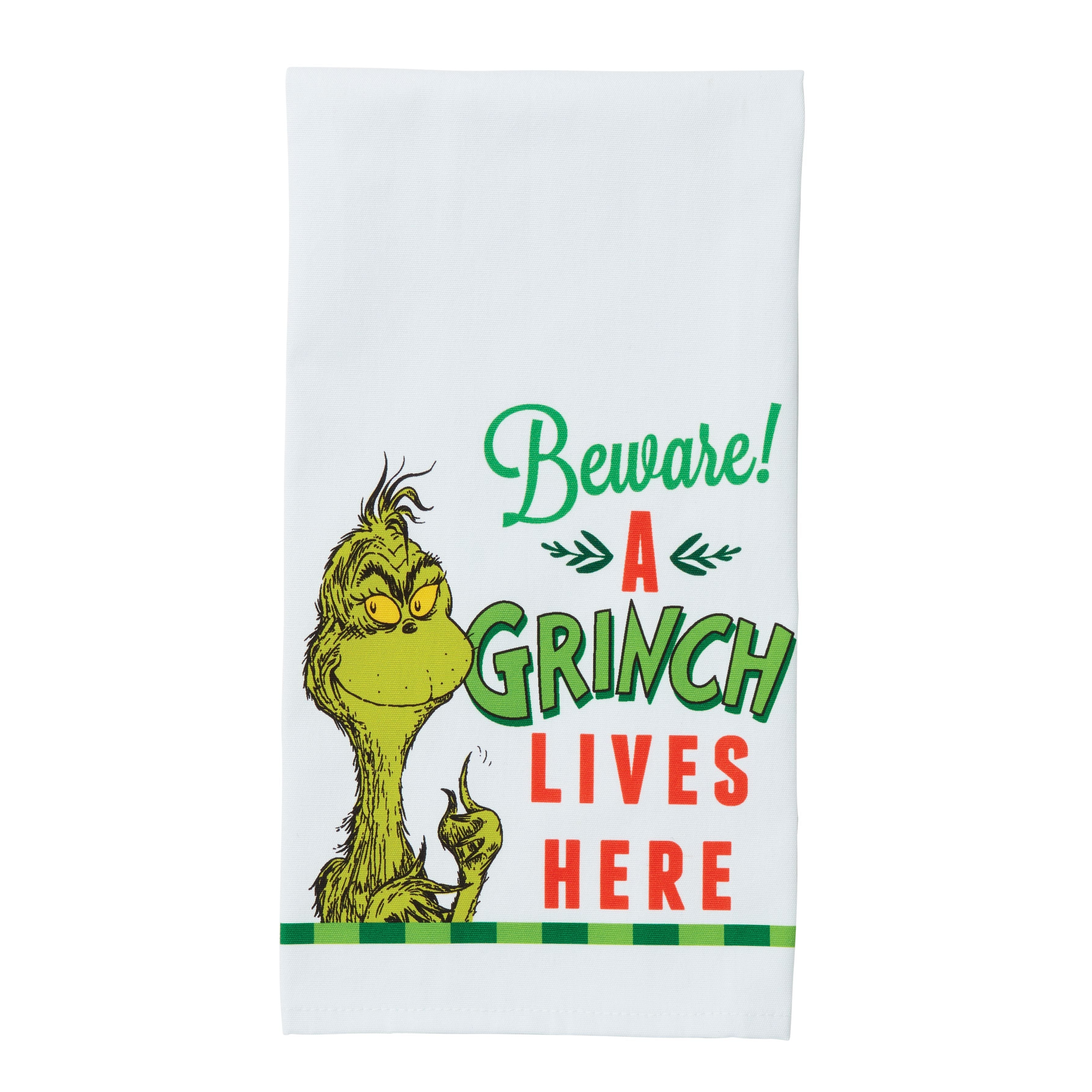 Beware A Grinch Lives Here Tea Towel
