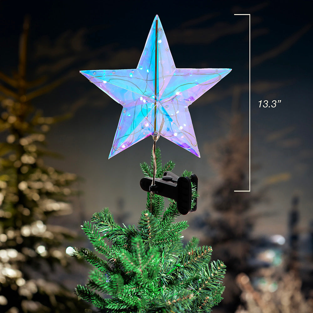 Holographic Pre-Lit LED Multicolor RGB Star Treetop 13.25"