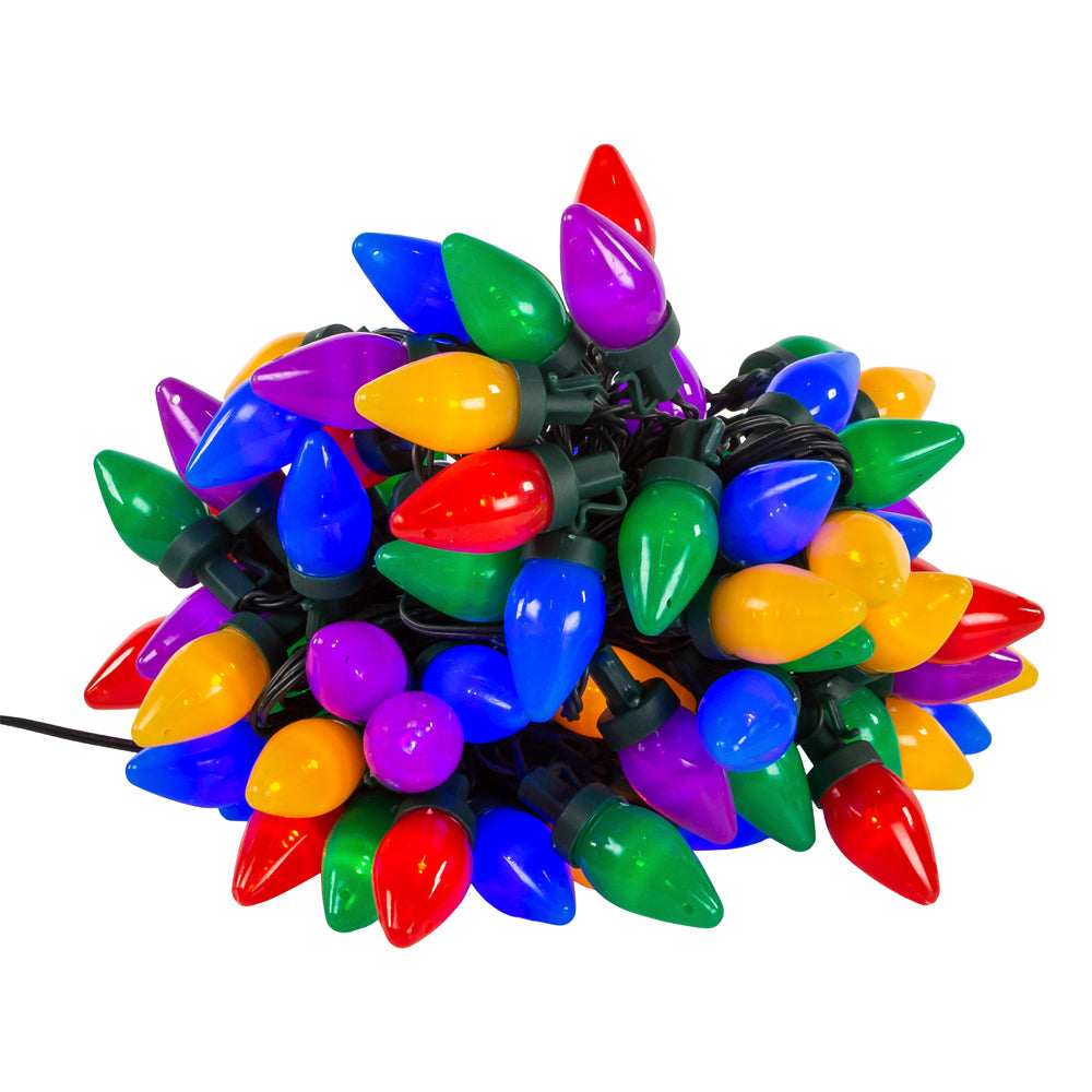100-Light C7 Multicolor LED Multifunction Light Set With Green Wire In Storage Tote 51'