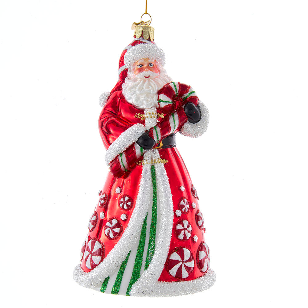 Bellissimo Glass Santa With Peppermint Candy Glass Ornament 7"