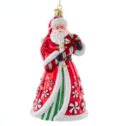 Bellissimo Glass Santa With Peppermint Candy Glass Ornament 7"