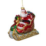 Bellissimo Santa In Sleigh Glass Ornament 6.25"