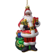 Bellissimo African American Santa with Gifts Glass Ornament 7"