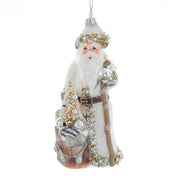 Silver Frost Santa with Bag Ornament 6.5"