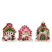 Mini Gingerbread LED Candy House Ornament 3.5" Set of 3