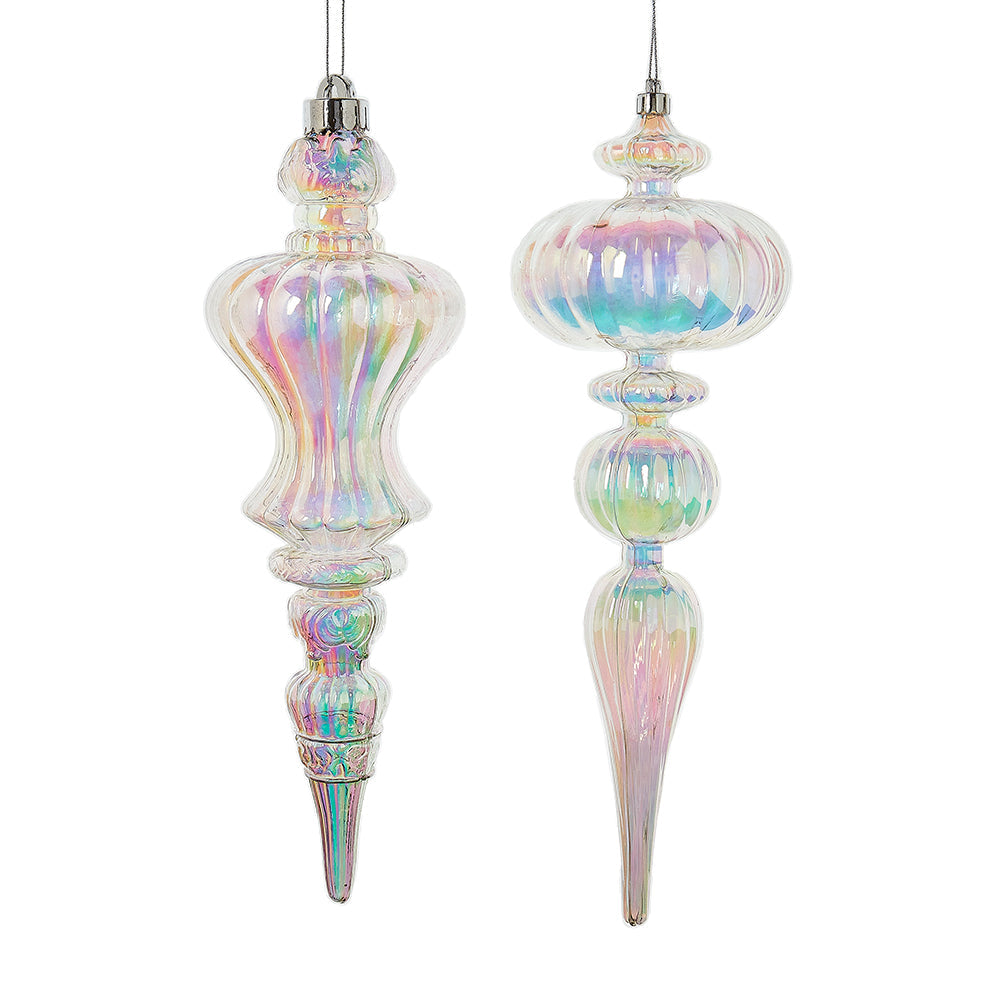 Shatterproof Opalescent Finial Ornament 12" Set of 2