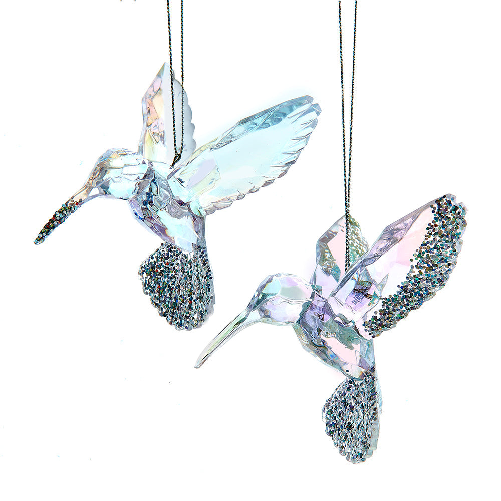Acrylic Glittered Opalescent Hummingbird Ornament 3.75" Set of 2