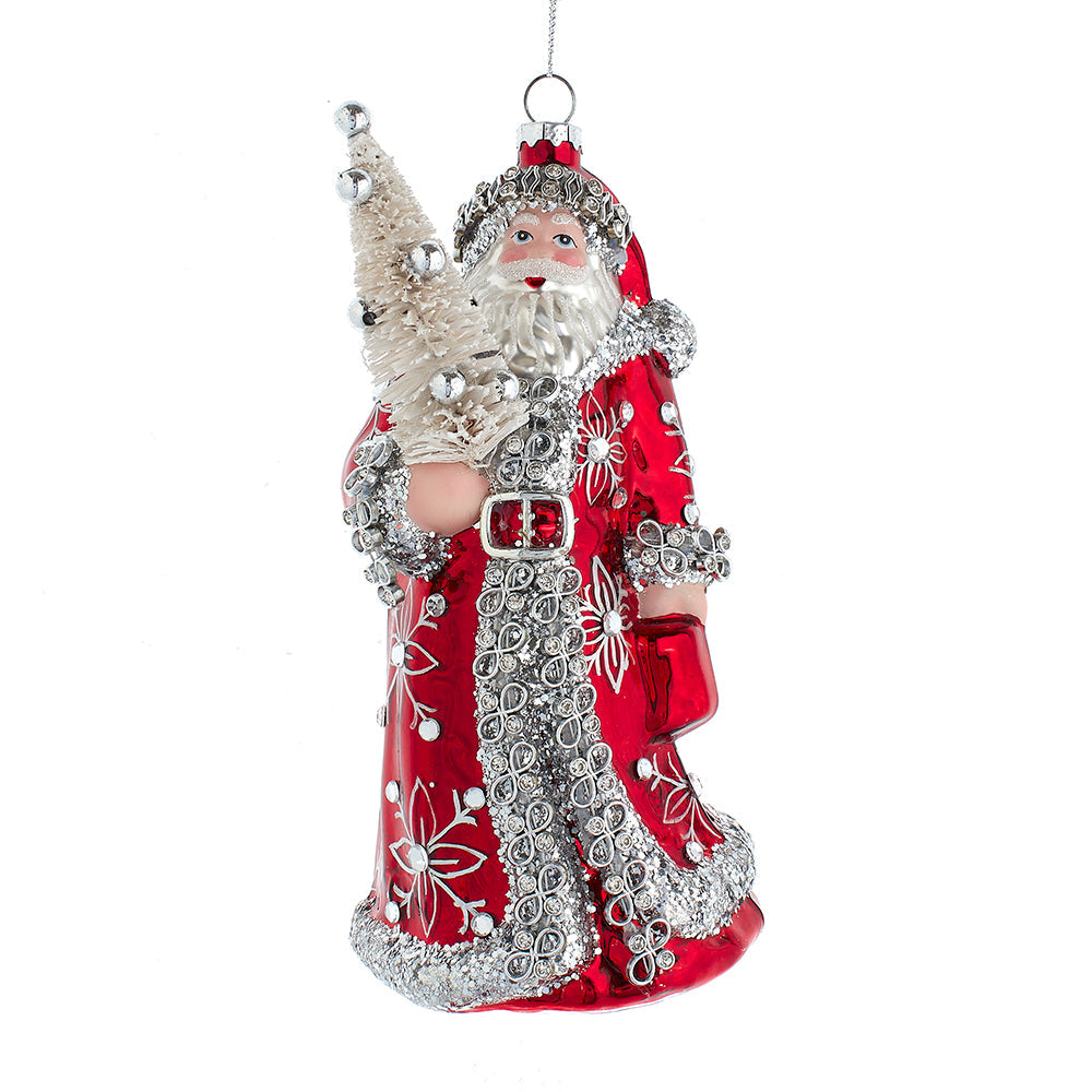 Red and Silver Santa with Tree Ornament 8"
