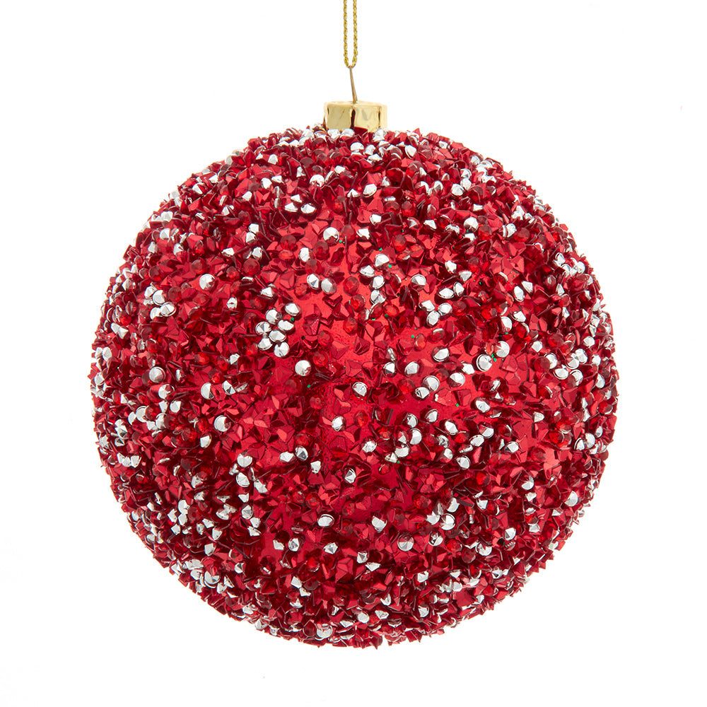 Shatterproof Red Bead Ball Ornament 4.25"