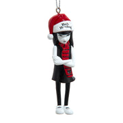 Emily The Strange Wearing Bah Humbug Santa Hat Ornament 3.625"