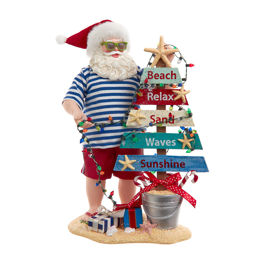 Fabriche Beach Santa with Lighted Sign 10.5"