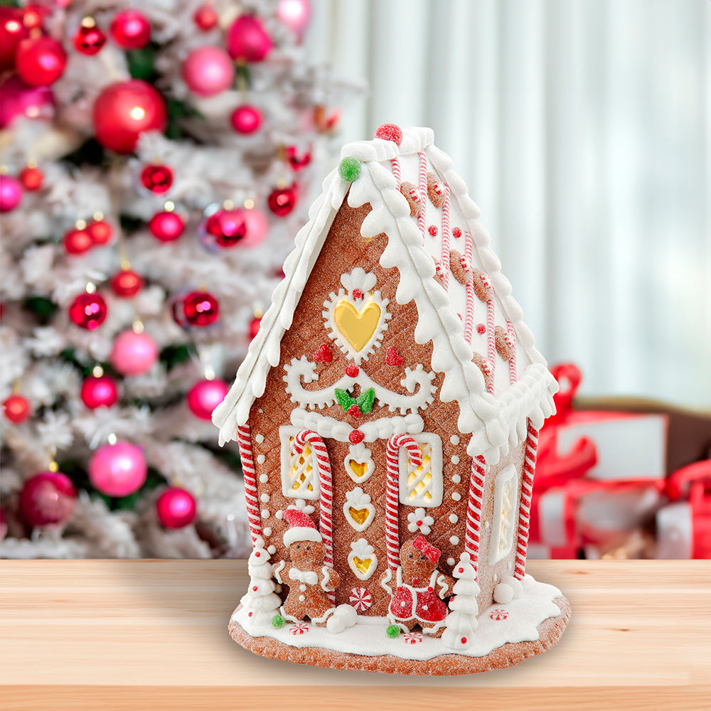 Claydough Led Gingerbread House with Heart Window 7.875"
