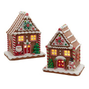 Santa & Snowman LED Gingerbread House 8" Set of 2
