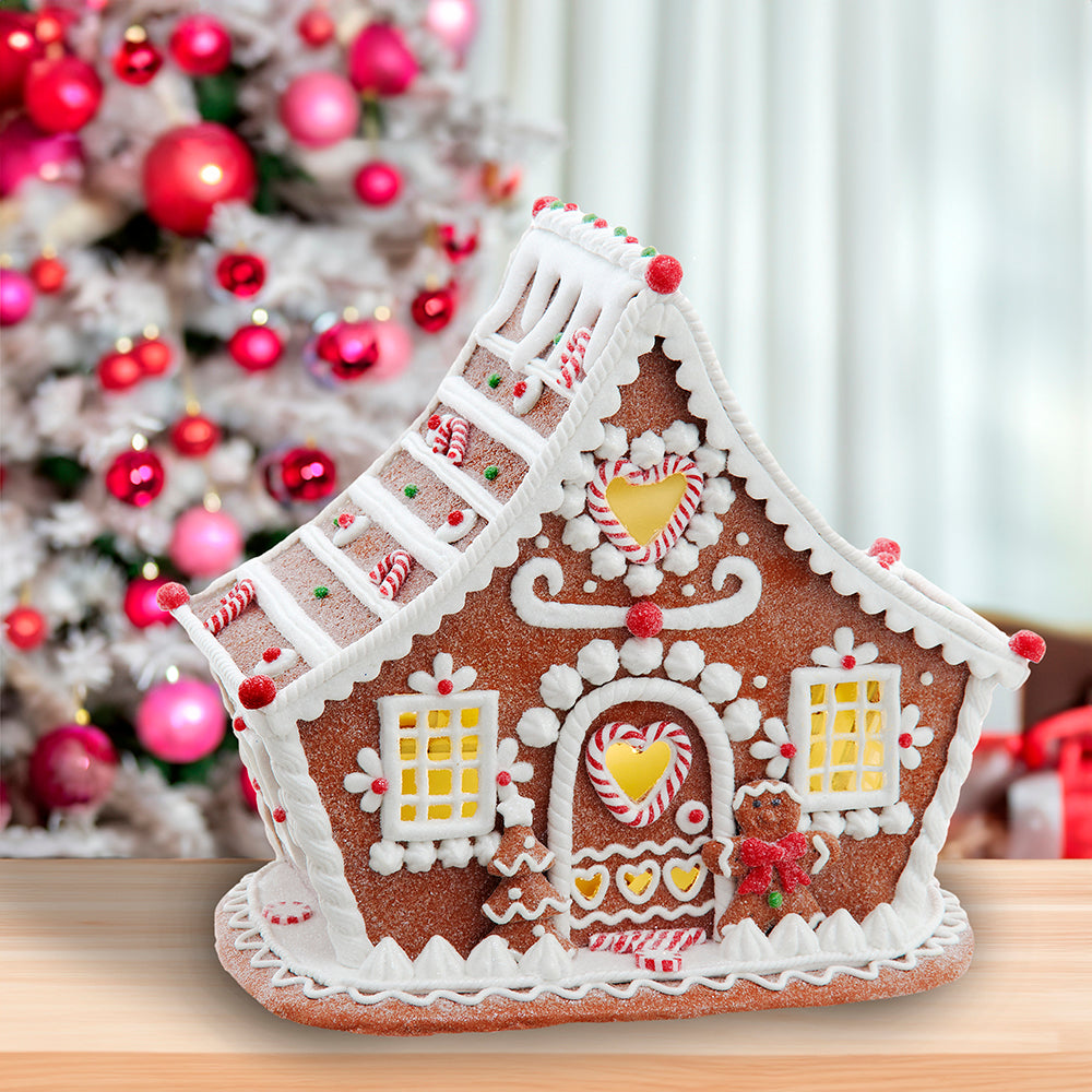 LED Fanciful Gingerbread House White Icing 7.875"