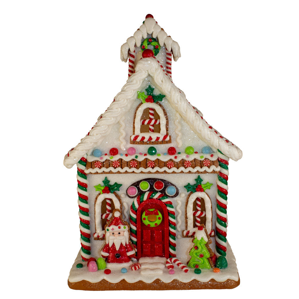 LED Gingerbread House with Santa and Christmas Tree 13"