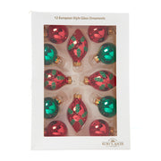 Green and Red with Holly Leaf Ornaments 35mm Set of 12
