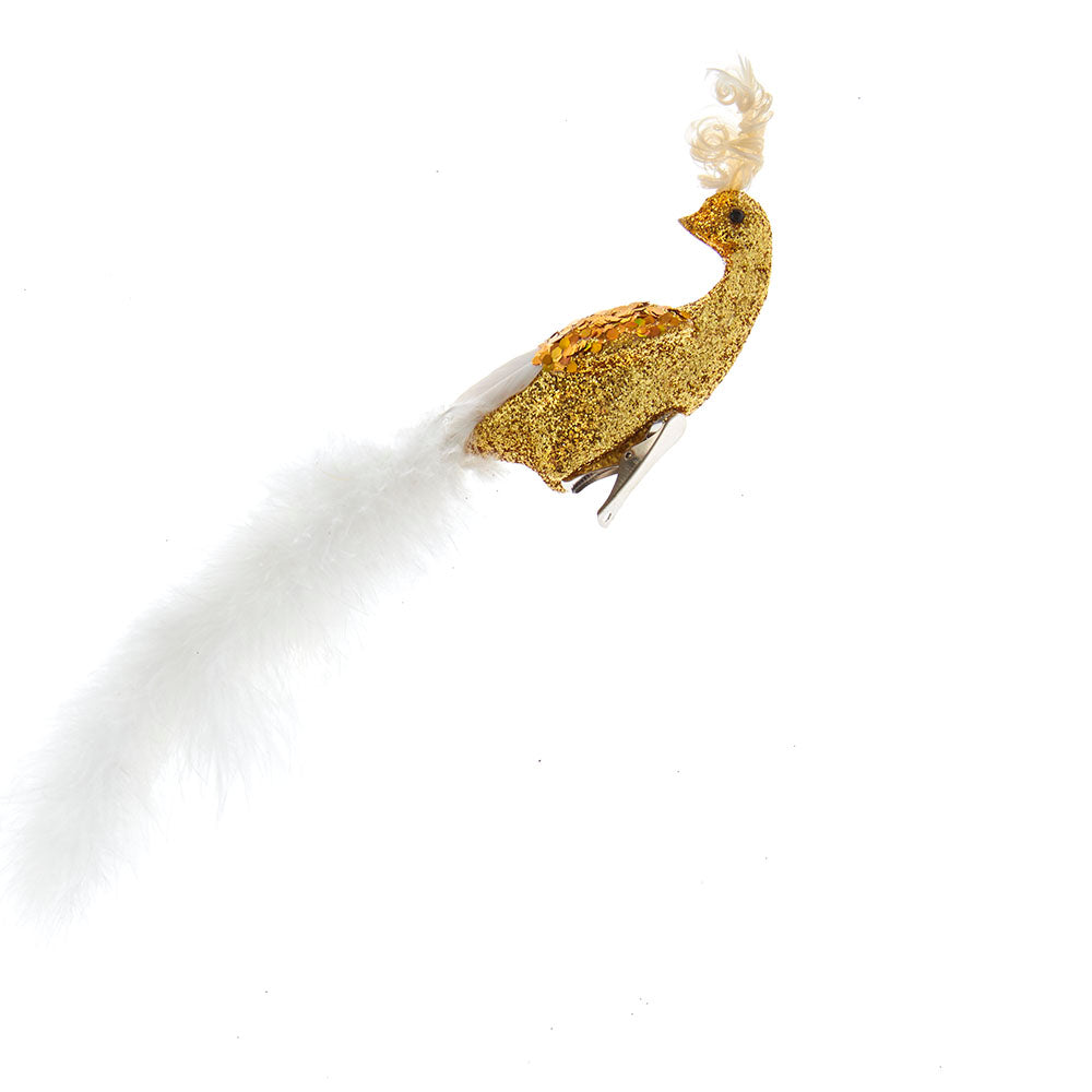 Gold and White Feathered Phoenix Clip-On 11"