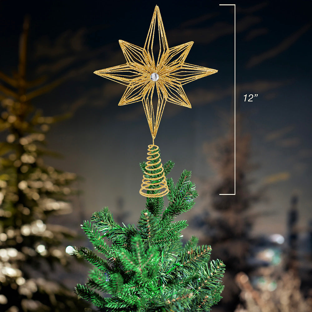 Gold Glittered 6 Point Unlit Tree Topper 12"