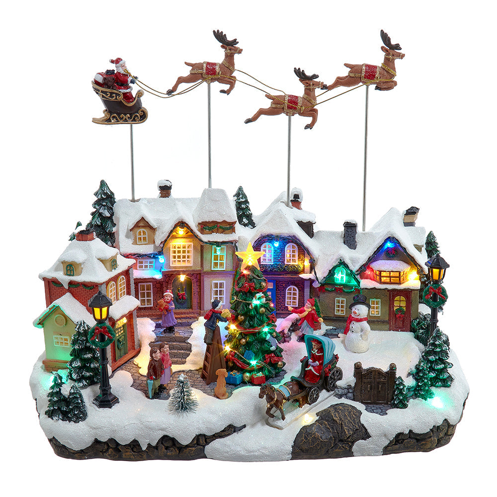 Multicolor LED Lighted Musical Santa & Sleigh Table Piece 7.3"