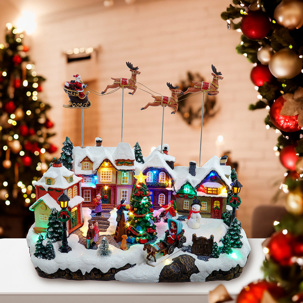 Multicolor LED Lighted Musical Santa & Sleigh Table Piece 7.3"