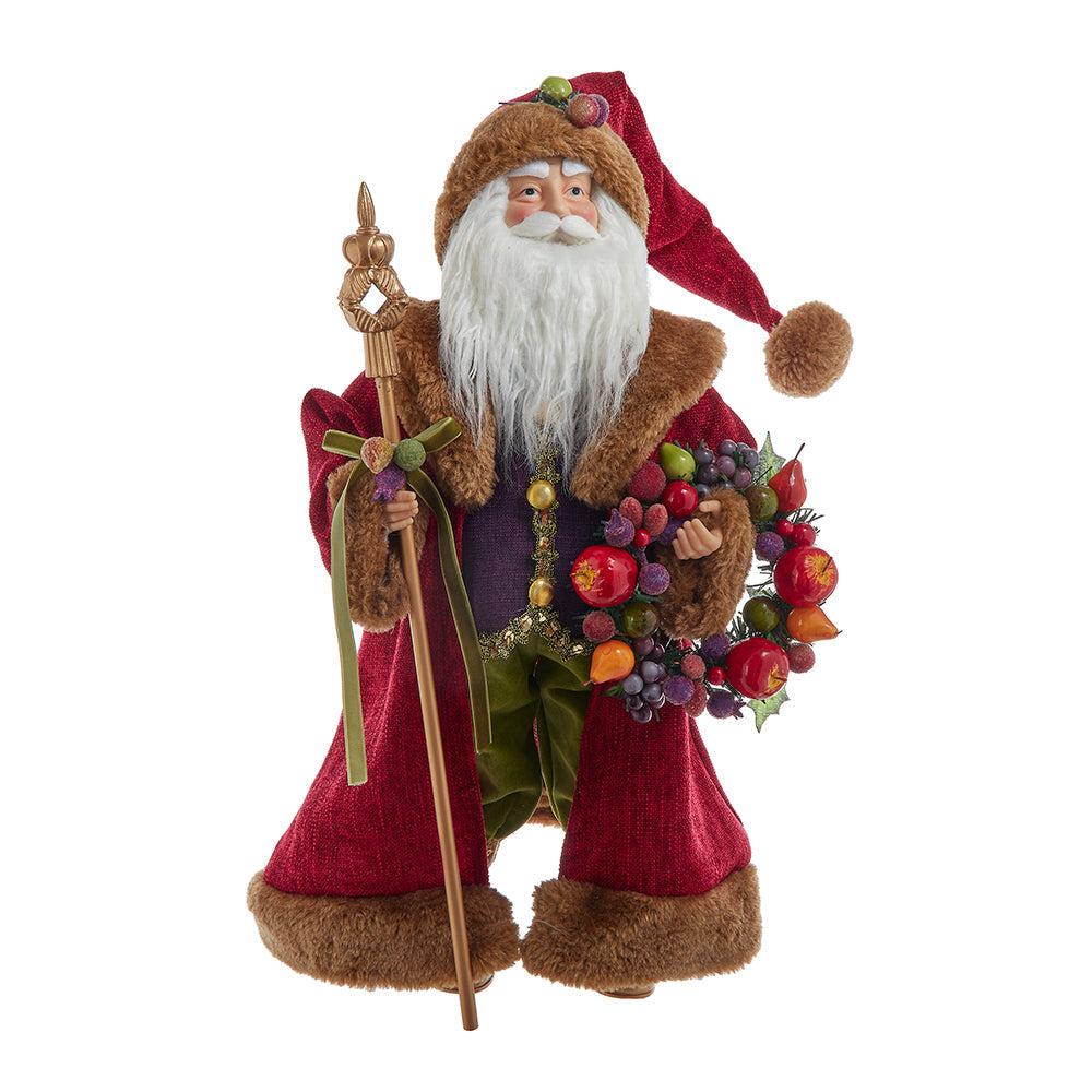 Della Robbia Sugar Fruit Santa with Fruit Wreath 20"