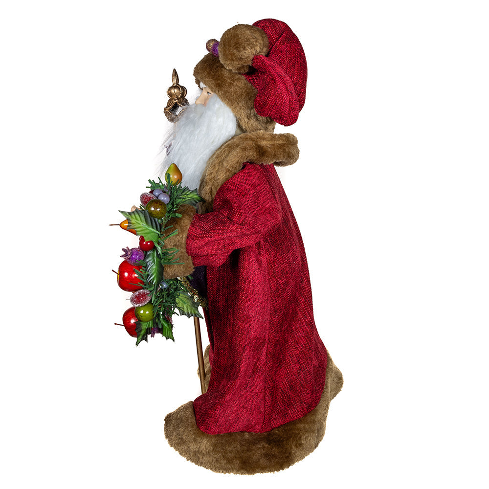 Della Robbia Sugar Fruit Santa with Fruit Wreath 20"