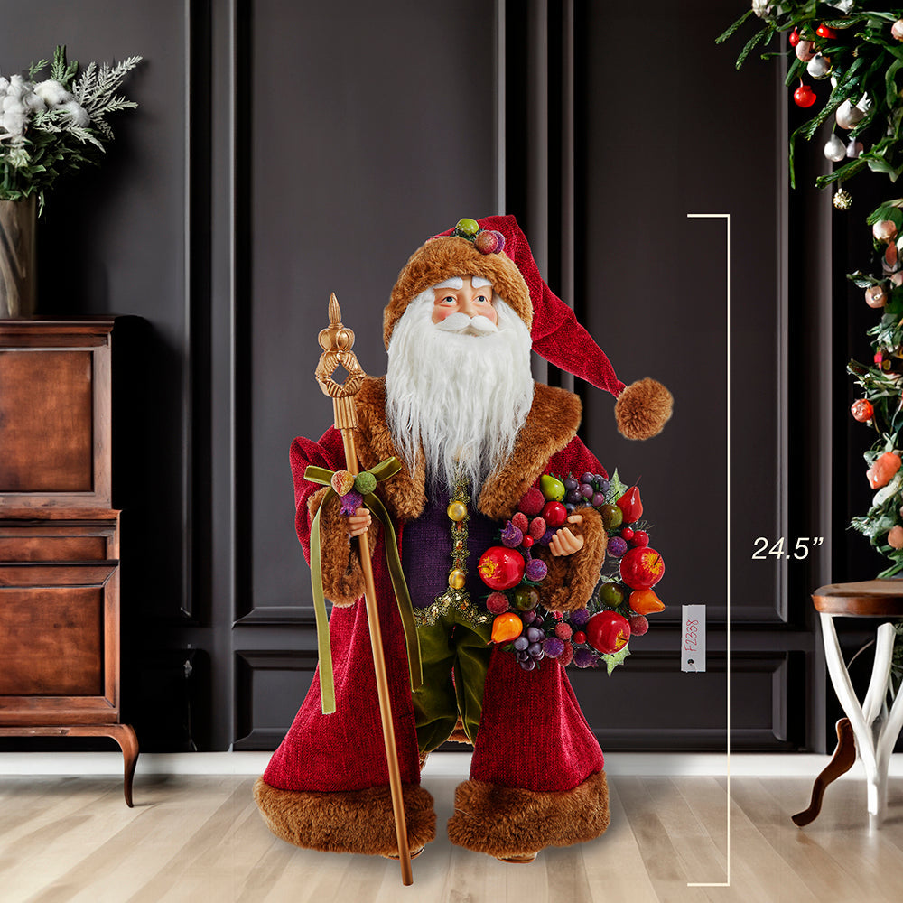 Della Robbia Sugar Fruit Santa with Fruit Wreath 20"