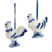 Delft Blue Cock and Hen Ornaments 2.75" Set of 2