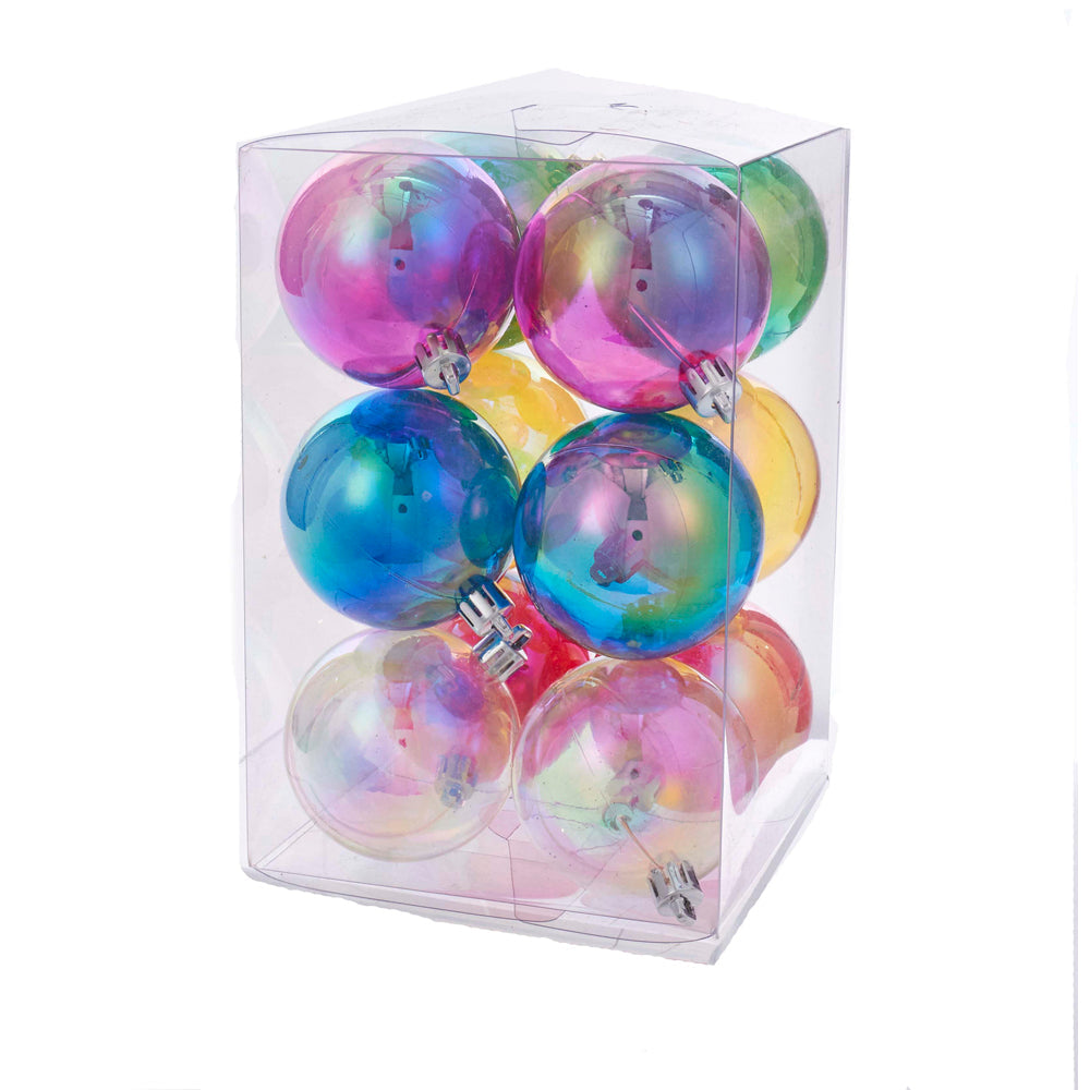 Shatterproof Iridescent Ball ornaments 60mm Set of 12