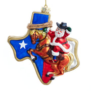 Texas State Cowboy Santa Glass Ornament 4.5"