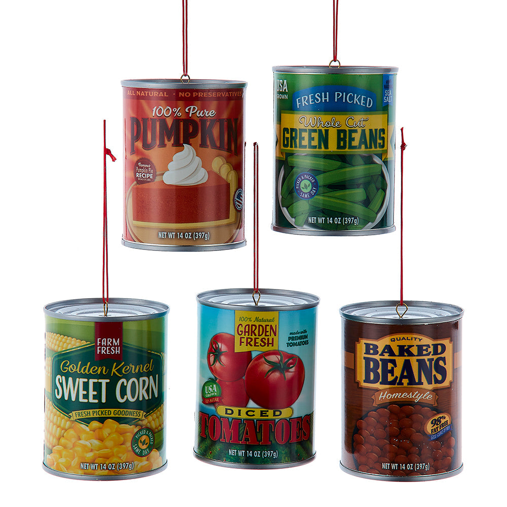 Metal Canned Foods Ornament 3" Set of 5