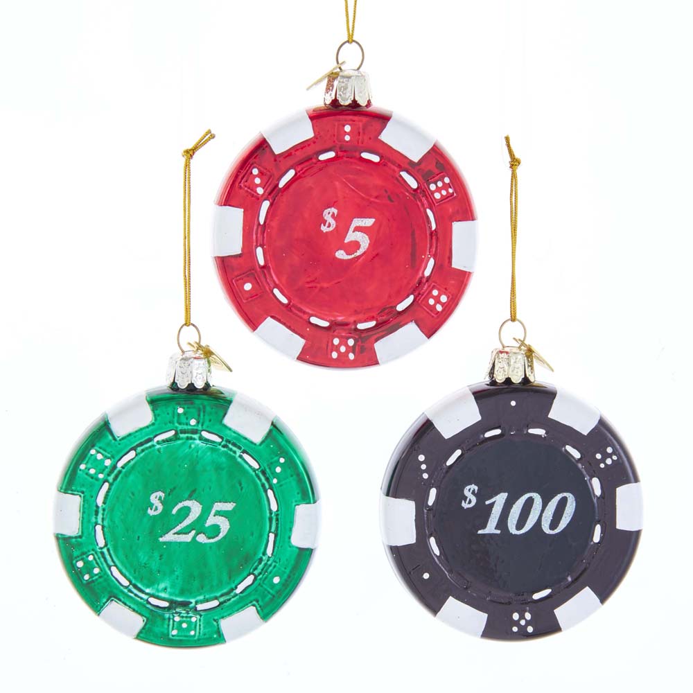 Casino Chips Glass Ornament 3.25" Set of 3