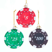 Casino Chips Glass Ornament 3.25" Set of 3