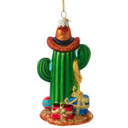 Cowboy Cactus Glass Ornament 5"