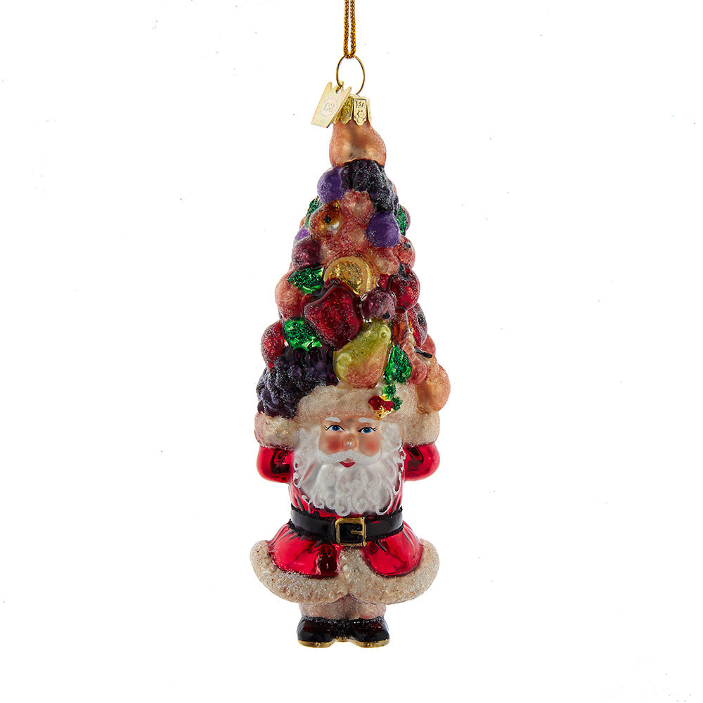 Della Robbia Santa with Fruit Stack Glass Ornament 5.25"