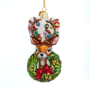 Traditional Deer with Ornaments and Wreath Glass Ornament 4.5"