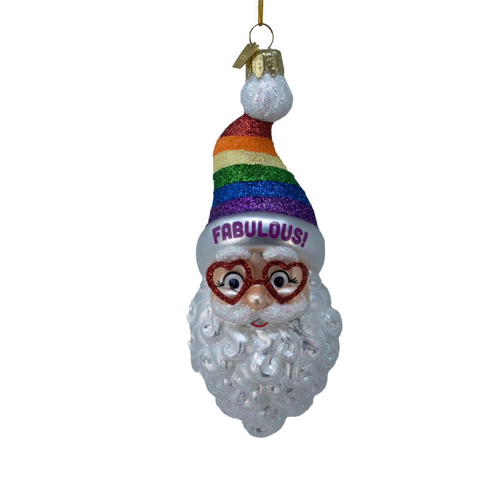 Rainbow Santa Glass Ornament 5.75"