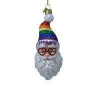 Rainbow Santa Glass Ornament 5.75"