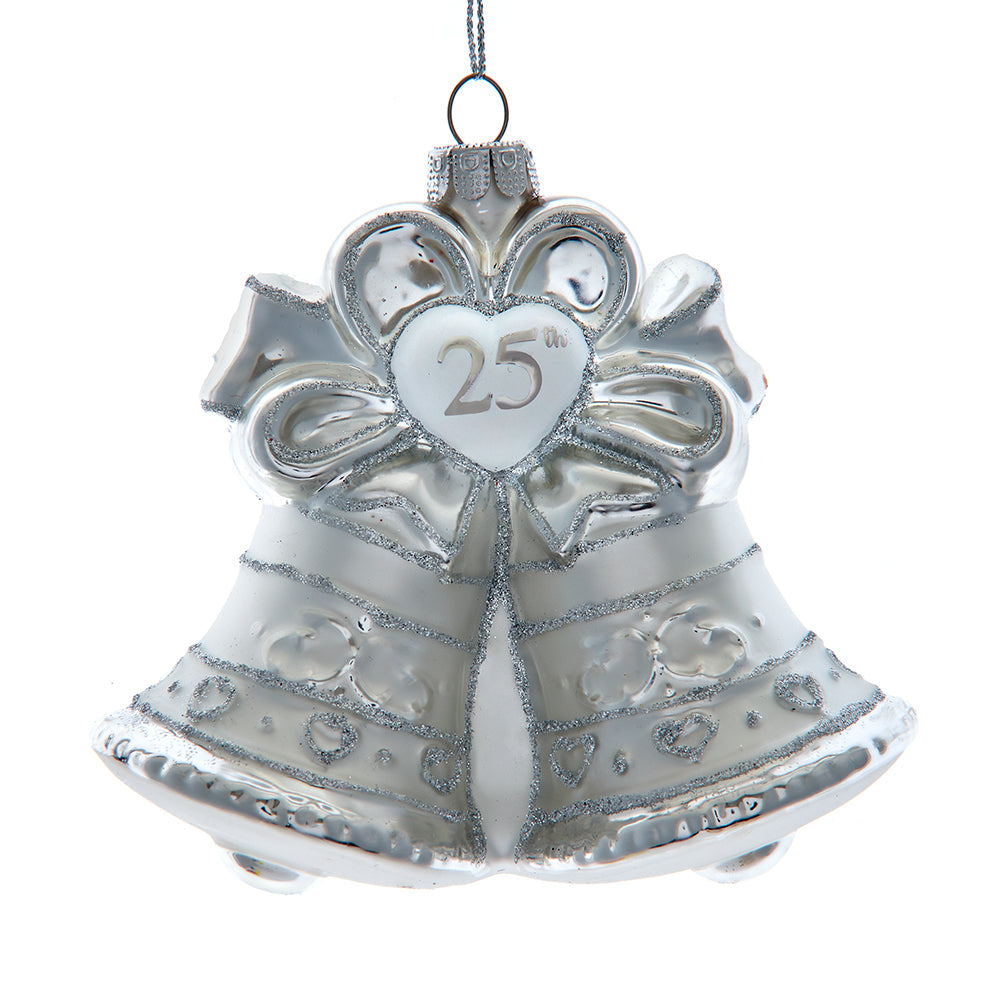 25th Anniversary Silver Bell Glass Ornament 4"
