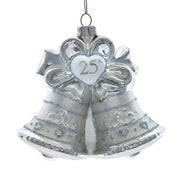 25th Anniversary Silver Bell Glass Ornament 4"