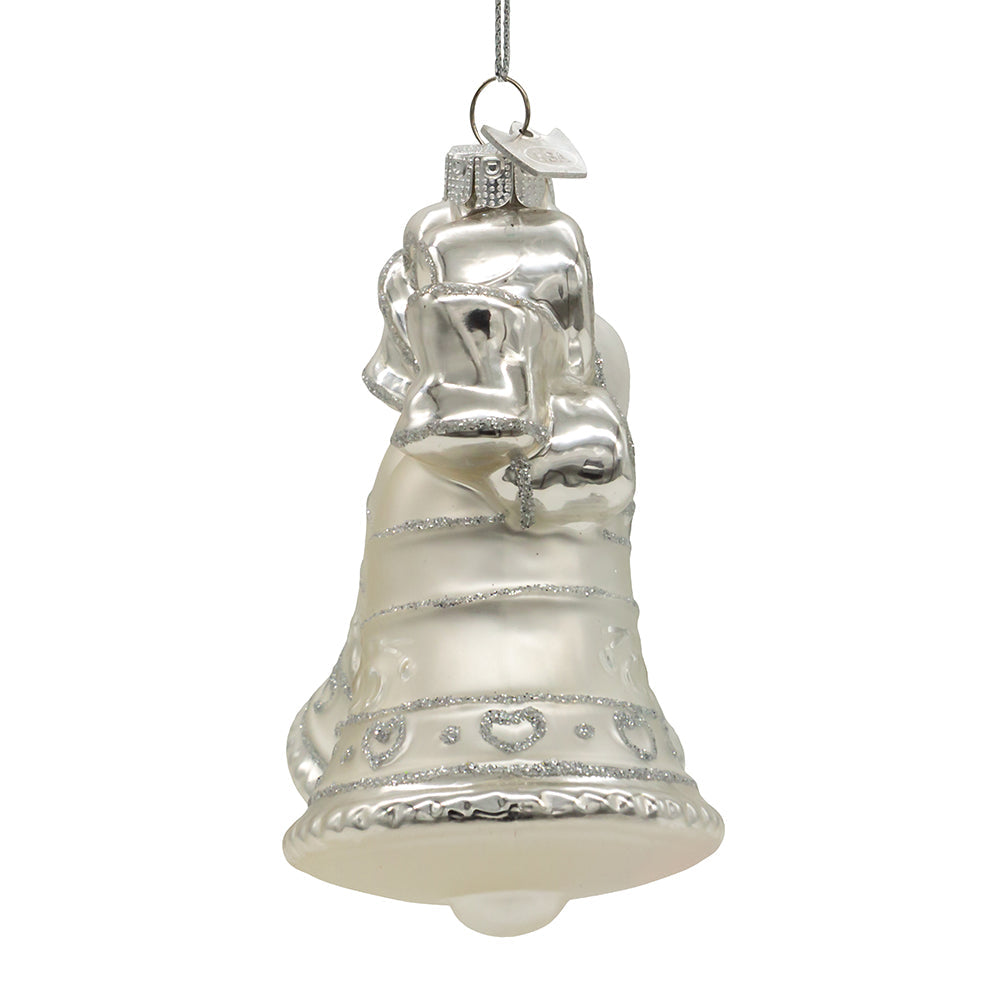 25th Anniversary Silver Bell Glass Ornament 4"