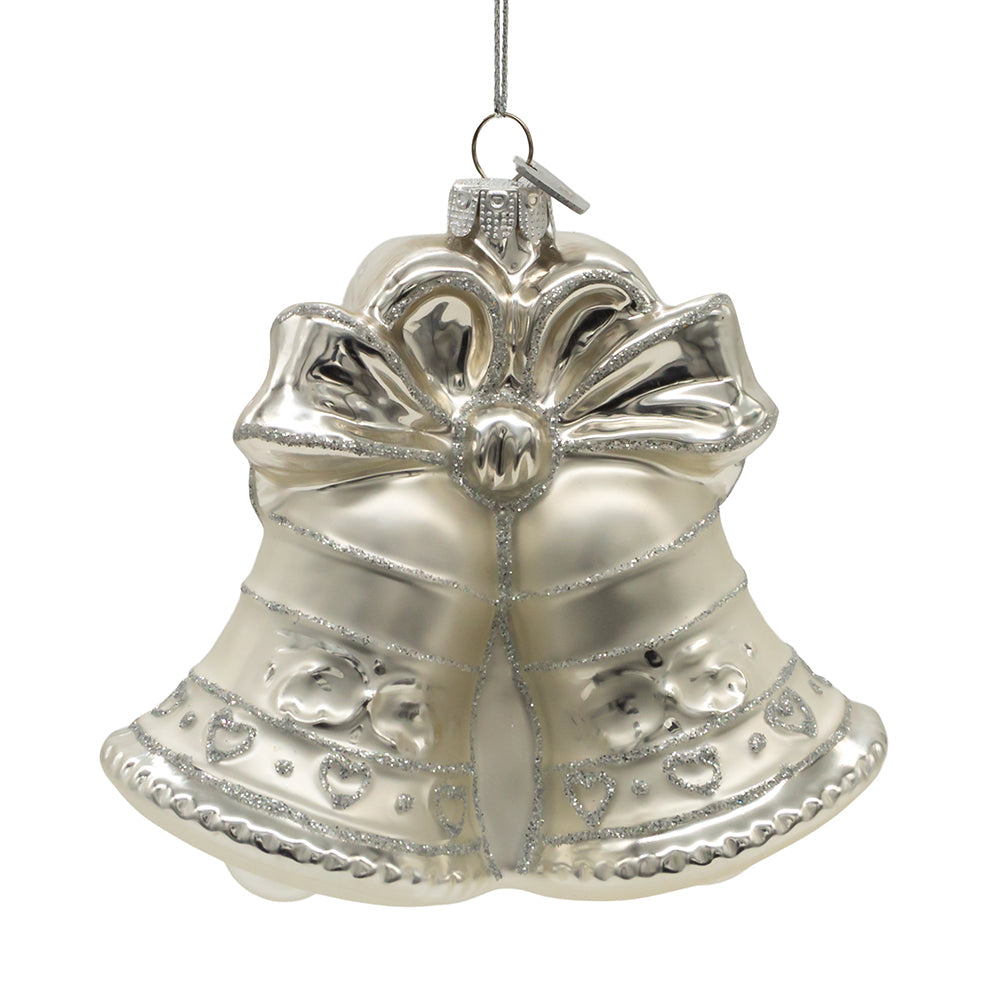 25th Anniversary Silver Bell Glass Ornament 4"