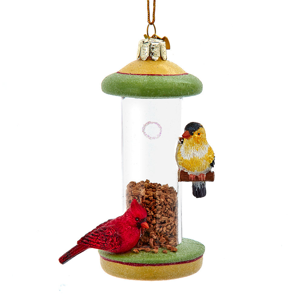Bird Feeder Glass Ornament 4.5"