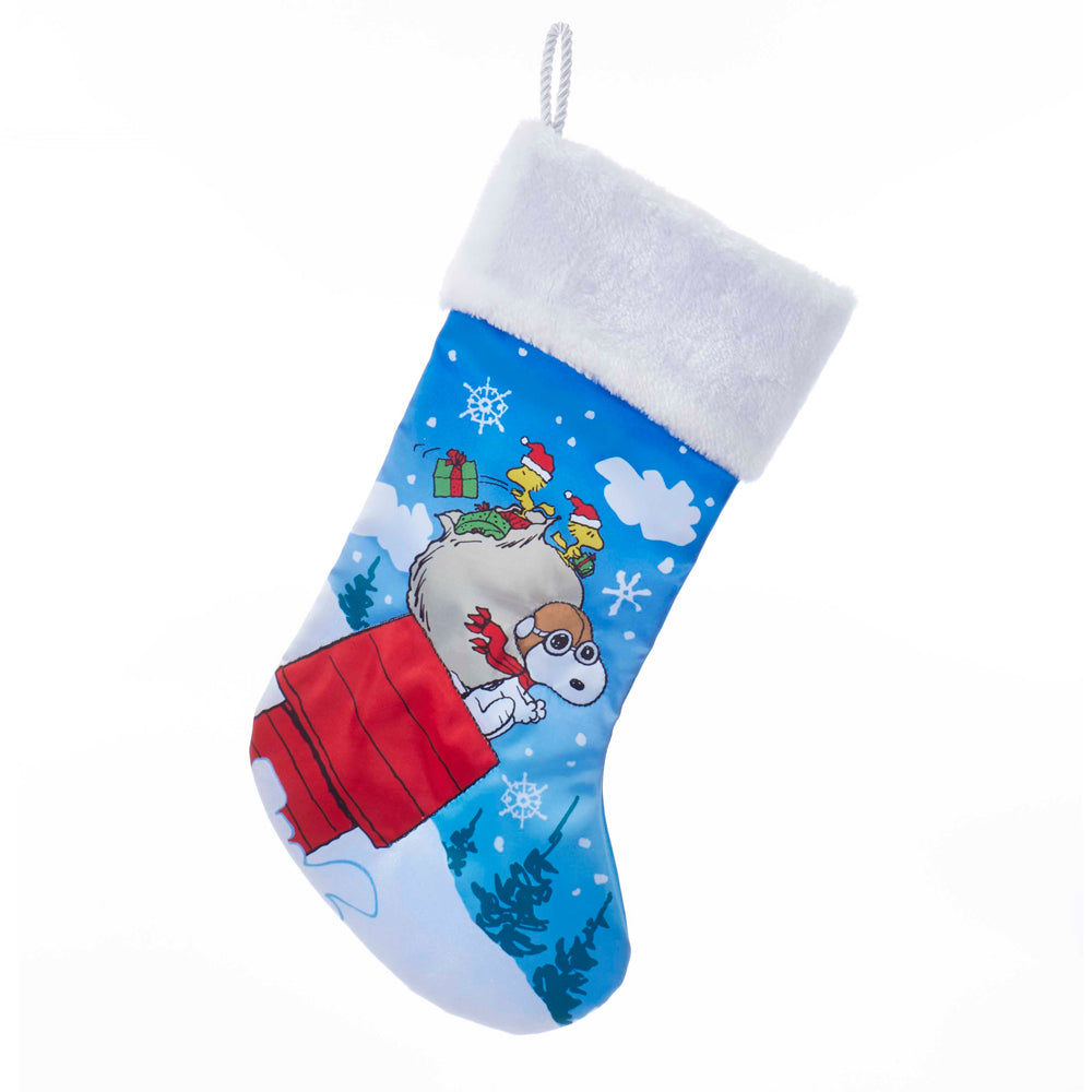Snoopy Flying Ace with Glitter and White Cuff Stocking 19"