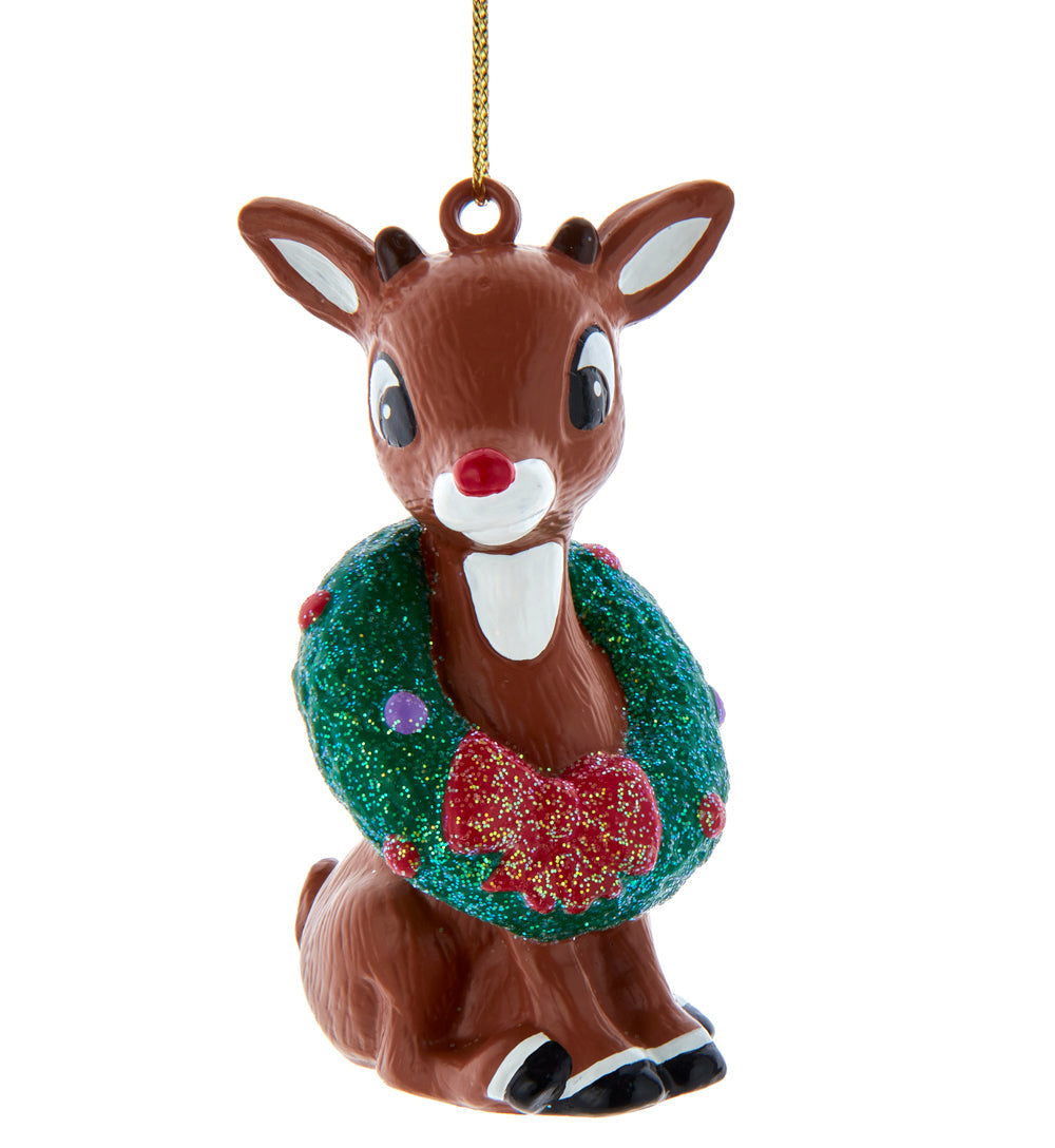 Rudolph the Red Nosed Reindeer with Wreath Ornament 3.25"