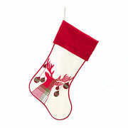 Ivory Dupioni With Reindeer Aplique Embroidered Stocking 20"