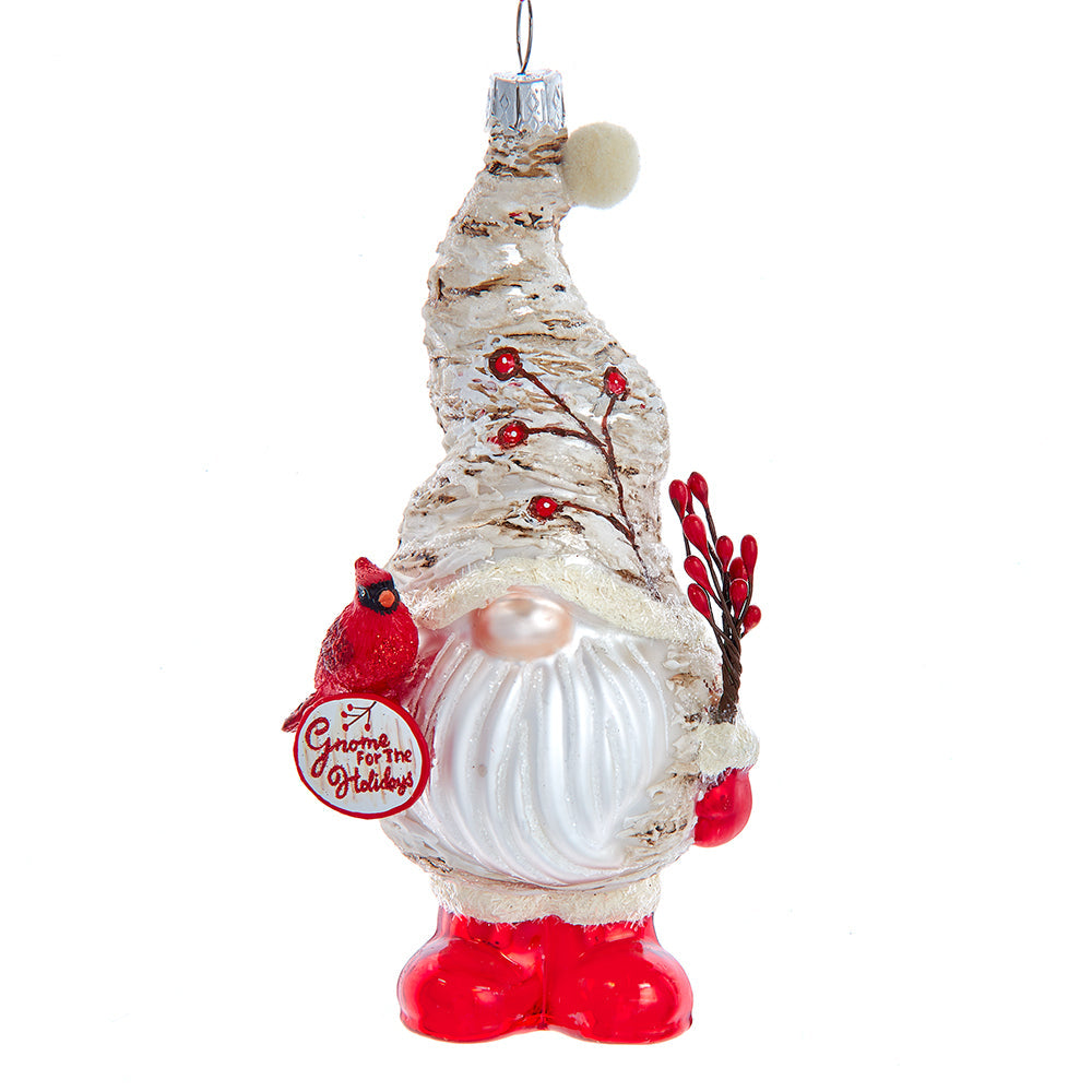 Birch Berries Glass Gnome Ornament  6"