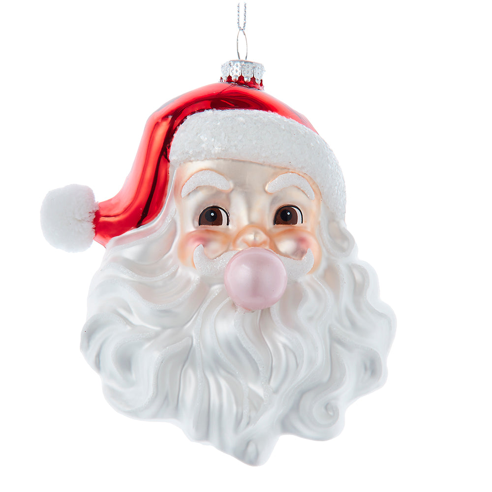 Mid-Century Santa Head Blowing Bubble Gum Ornament 5.25"