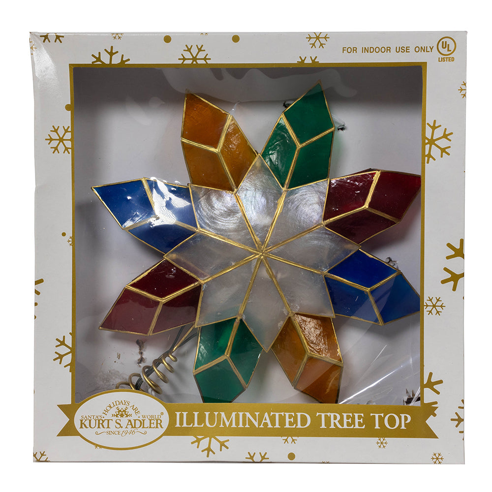 Multicolor 8-Point Double Face Gold Capiz Star 10 Light Tree Topper 13"