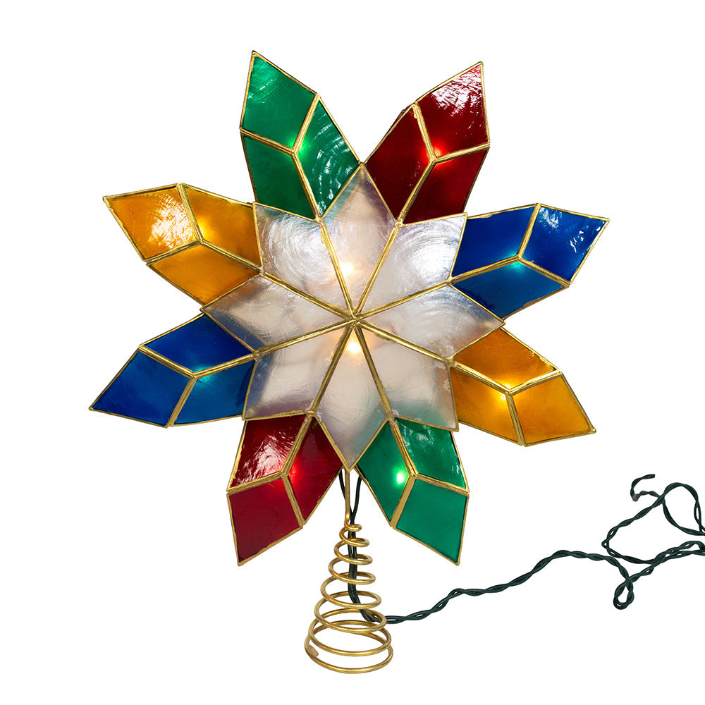 Multicolor 8-Point Double Face Gold Capiz Star 10 Light Tree Topper 13"